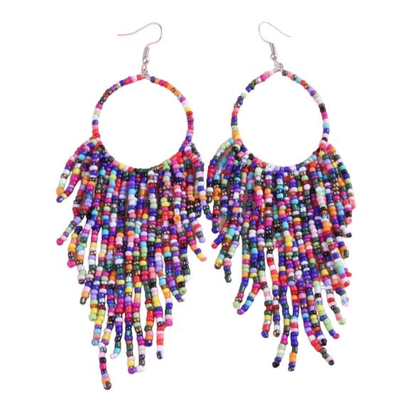Boho Chic Colorful Fashion Statement Beaded French Wire Closure Dangle Earrings - Picture 8 of 9